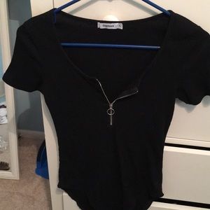 Black front zippered body suit size L